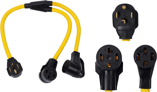 NEMA 14-30P 30 Amp to 2 Outlet 14-30R 14-50R STW 10 AWG Y Splitter 3 Feet 120V/240V 4 Prong Male Plug Female Receptacle Welder Welding Dryer Power Cord Adapter Connector