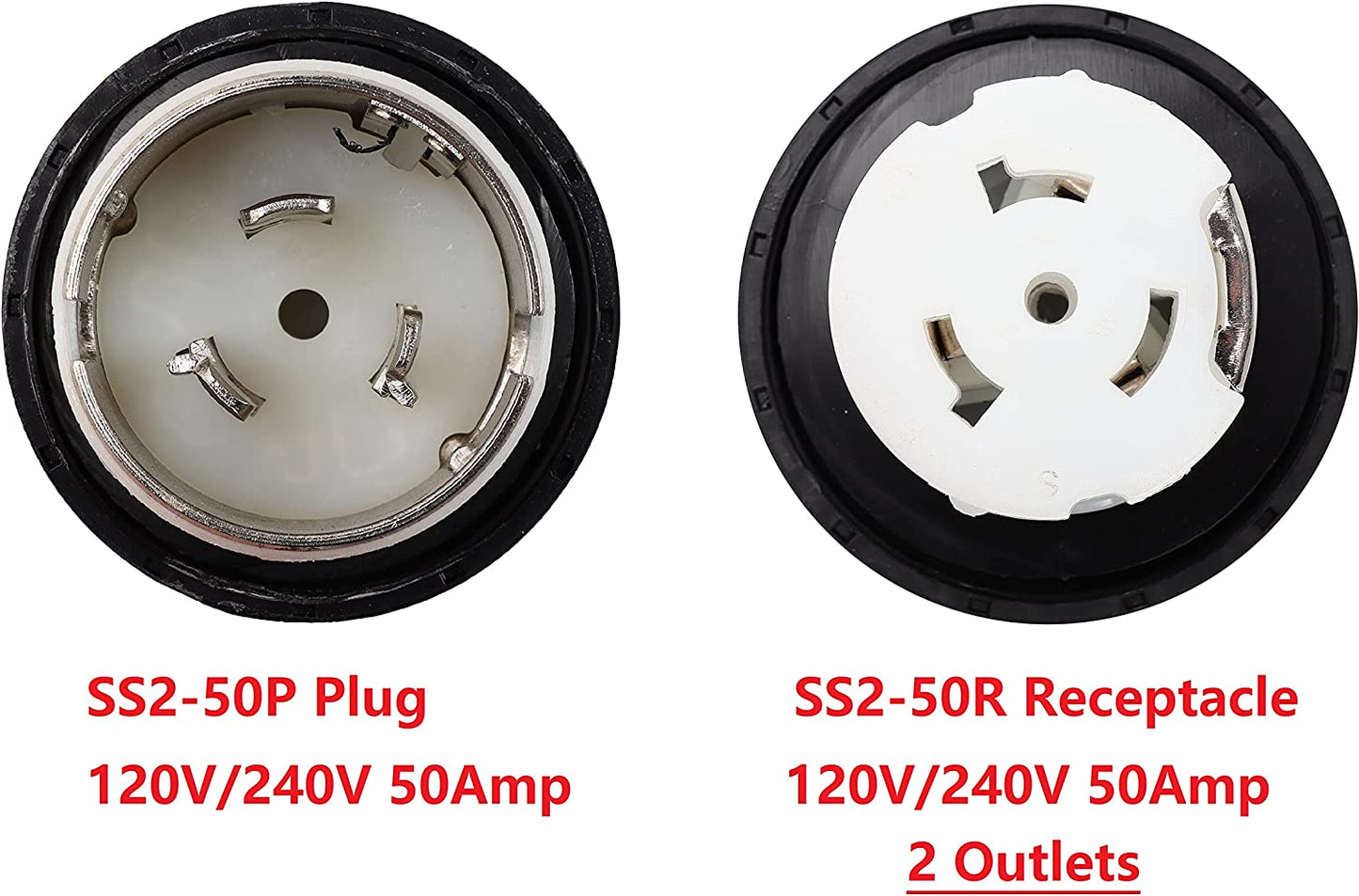 NEMA SS2-50P to 2 Outlet SS2-50R Y Splitter STW 6 AWG 3 Feet 120V/240V 50 Amp Marine Shore Twist Lock 4 Prong Male Plug to 4 Prong Female Outlet Receptacle Generator Welder Dryer RV