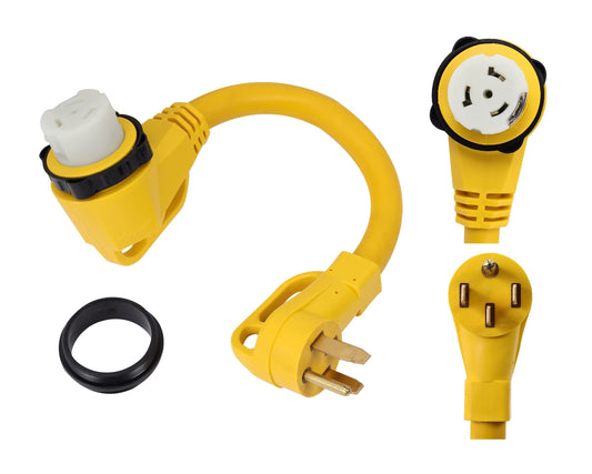 ONETAK 14-50P to SS2-50R 1.5FT Right Angle 90 Degree 120V/240 50 Amp 4 Prong Male to 4 Prong Twist Lock Receptacle Generator RV Marine Shore Boat Power Cord Adapter
