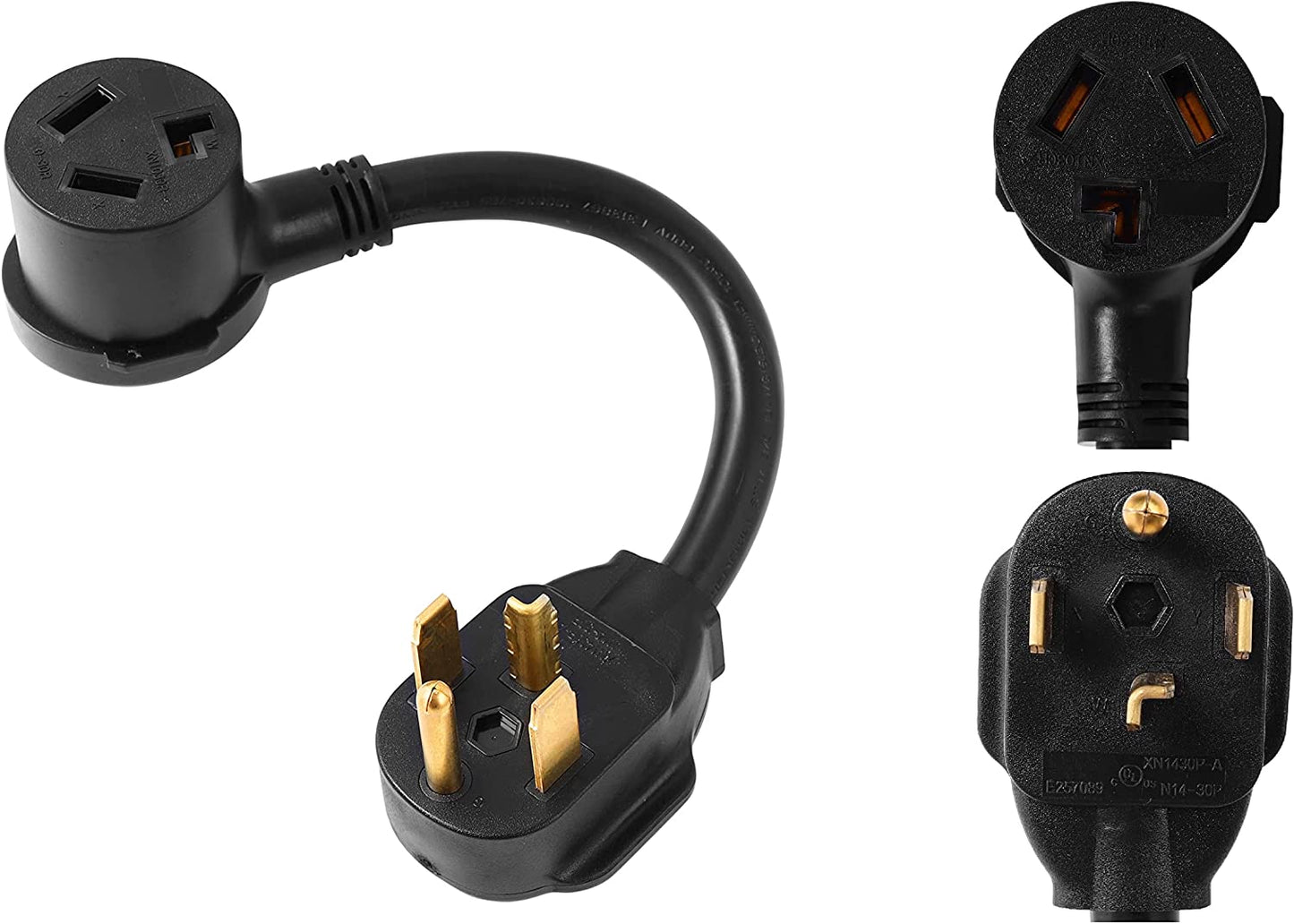 ONETAK NEMA 14-30P 10-30R 120V/240V 30 Amp 10 AWG 4 Prong Male Plug to 3 Prong Female Receptacle Welder Clothes Dryer Power Cord Adapter Connector