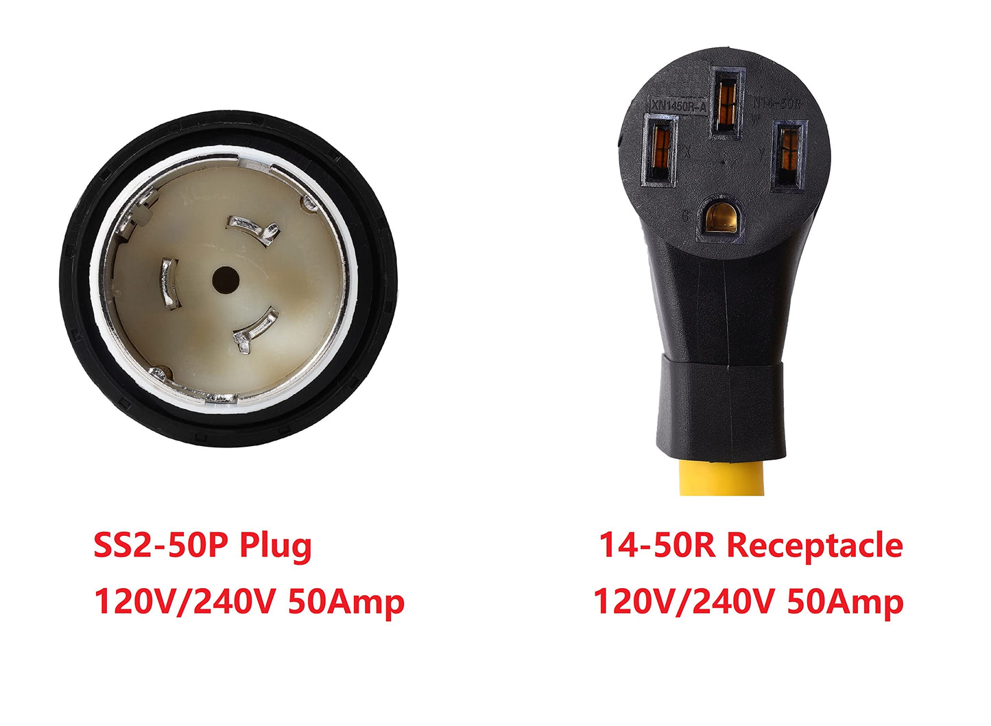 ONETAK NEMA 15FT SS2-50P to 14-50R 120V/240V 50 Amp Marine Shore Twist Lock 4 Prong Male Plug to 4 Prong Female Outlet Receptacle Generator Welder Dryer RV EV Charger Power Cord Adapter