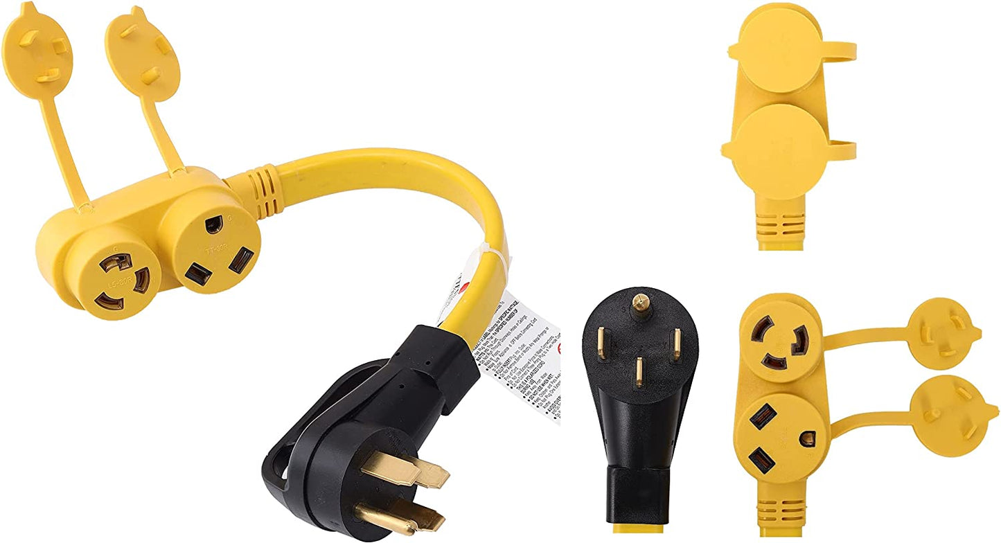 NEMA 14-50P to L5-30R/TT-30R Splitter 2 Outlet 120V 30 Amp 1.5 FT 10 AWG 4 Prong Male Plug to 3 Prong Twist Lock Female Receptacle RV Generator Power Cord Adapter