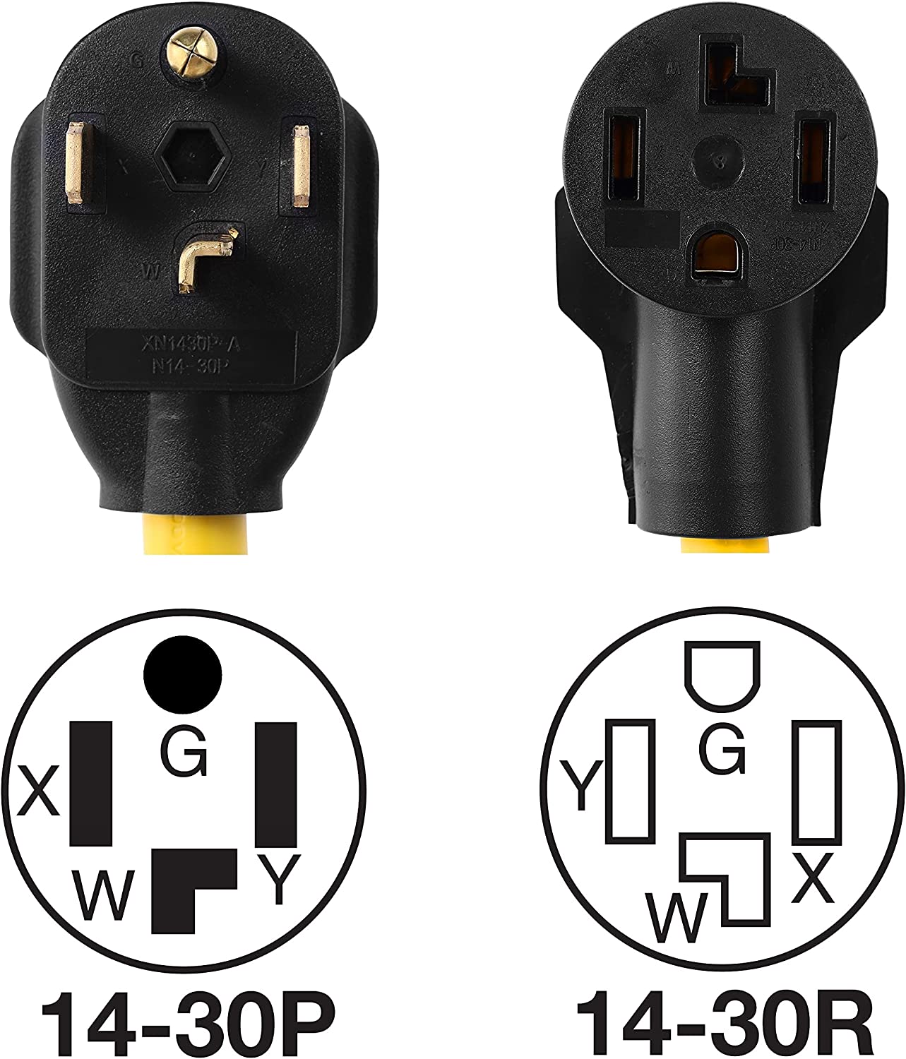 NEMA 14-30P to 2 Outlet 14-30R Y Splitter STW 3 Feet 120V/240V 30 Amp 4 Prong Male Plug Female Receptacle Welder Welding Dryer Power Cord Adapter Adaptor Connector Connecter