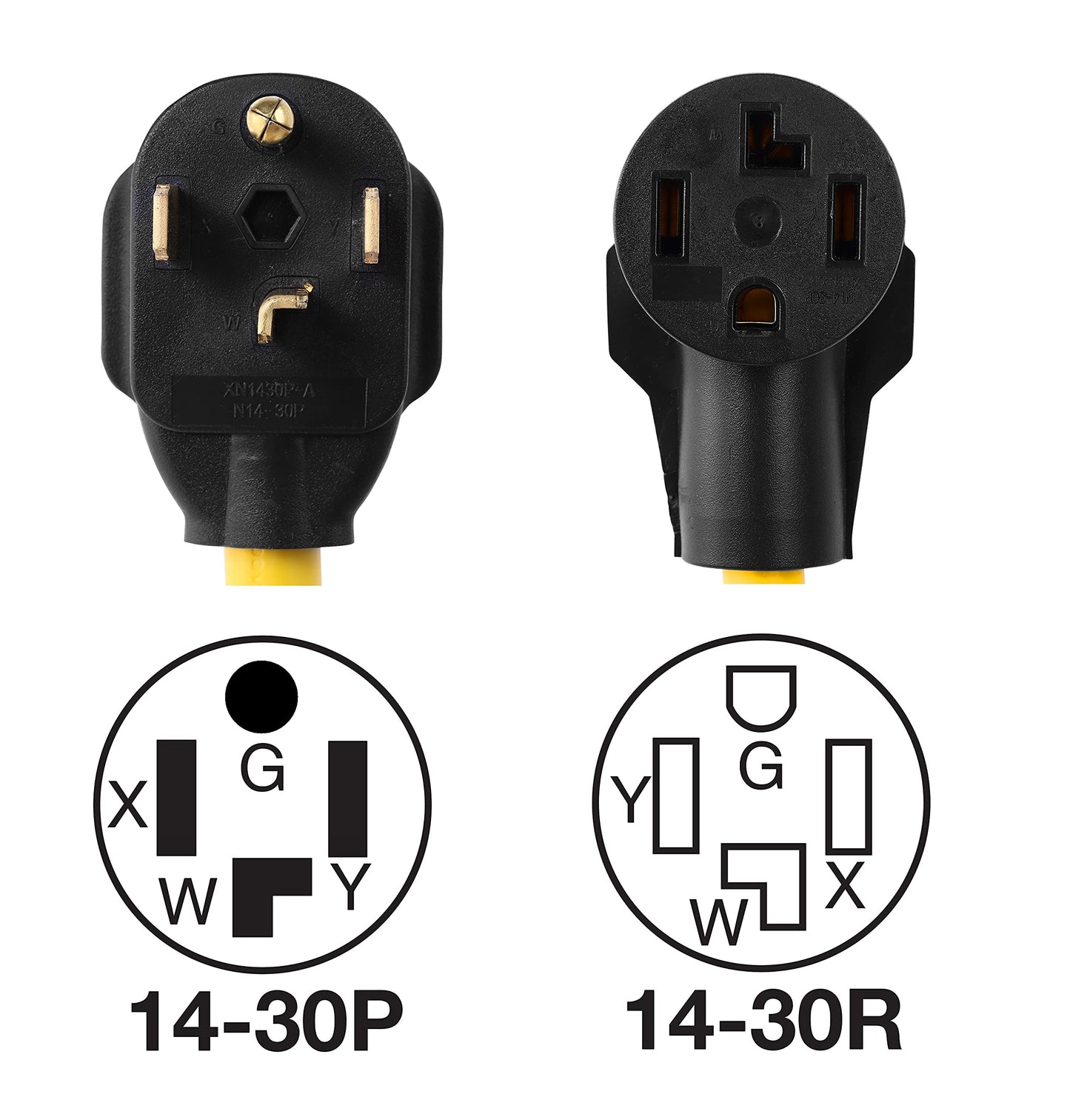 ONETAK NEMA 14-30P to 2 Outlet 14-30R Y Splitter STW 3 Feet 120V/240V 30 Amp 4 Prong Male Plug Female Receptacle Welder Welding Dryer Power Cord Adapter Adaptor Connector