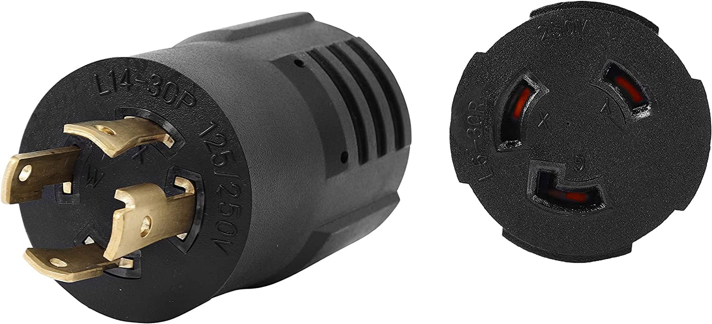 ONETAK NEMA L14-30P to L6-30R 240V Compact 30 Amp Twist Lock 4 Prong Male Plug to Twist Lock 3 Prong Female Receptacle Generator Welder Dryer EV Charger Power Cord Adapter Connector