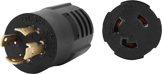 ONETAK NEMA L14-30P to L6-30R 240V Compact 30 Amp Twist Lock 4 Prong Male Plug to Twist Lock 3 Prong Female Receptacle Generator Welder Dryer EV Charger Power Cord Adapter Connector