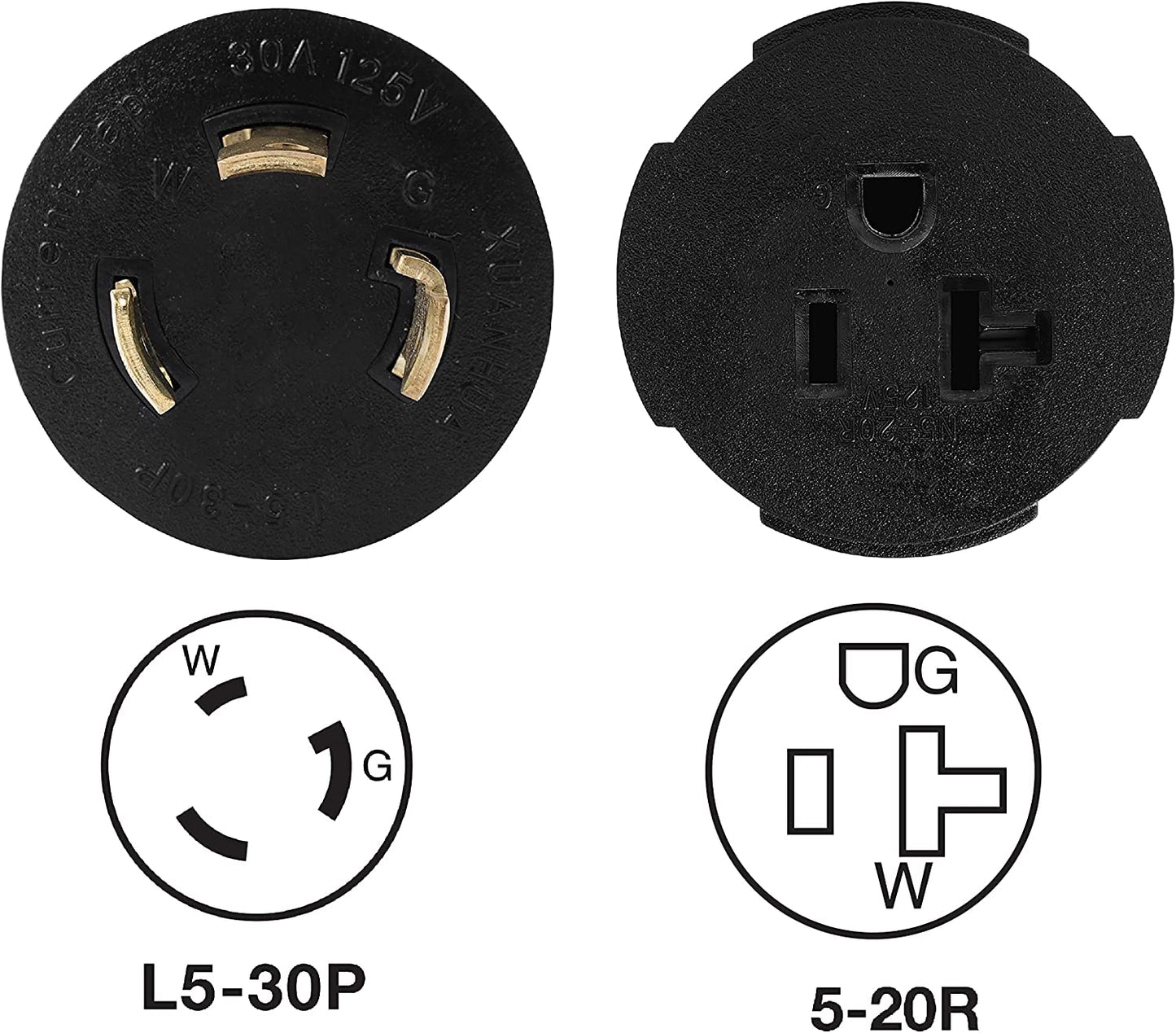 ONETAK NEMA L5-30P to 5-15R 5-20R Compact 120V 30 Amp Twist Lock 3 Prong Male Plug to 120V 20 Amp 3 Prong Female Receptacle Generator Welder Dryer EV Charger Power Cord Adapter Connector