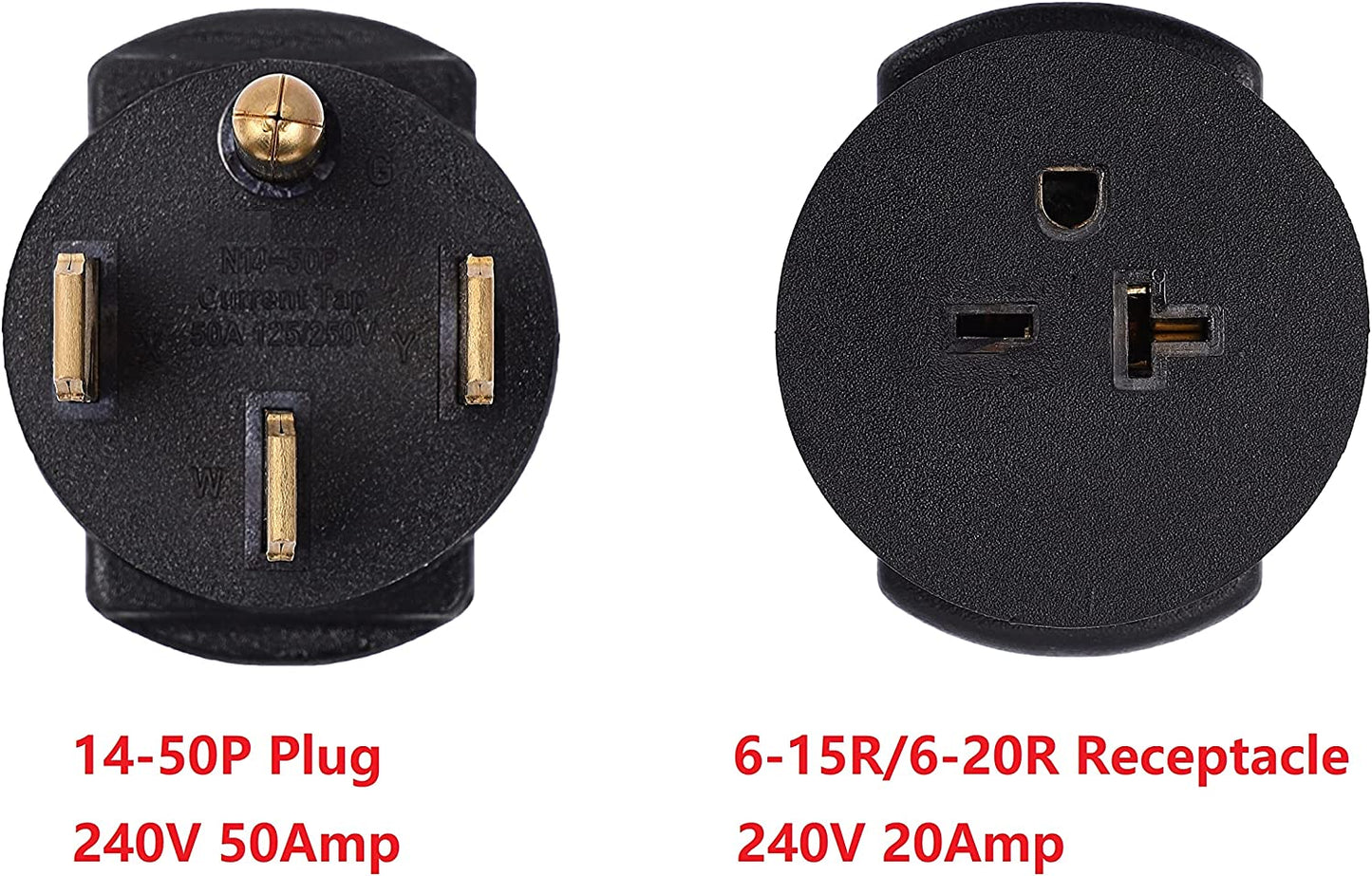 ONETAK NEMA 14-50P to 6-15R 6-20R Compact 240V 50 Amp 3 Prong Male Plug to 240V 15 Amp 20 Amp 3 Prong Female Receptacle Generator Welder Dryer EV Charger Power Cord Adapter Connector