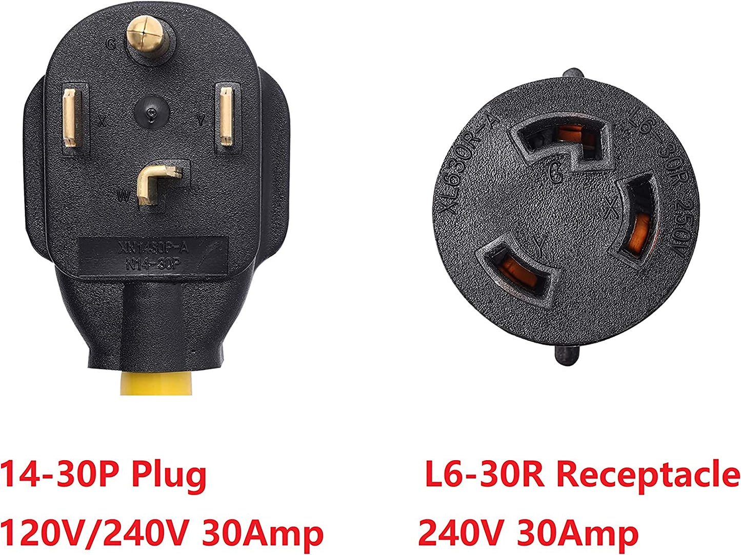 ONETAK NEMA 14-30P to L6-30R 240V 30 Amp 4 Prong Male Plug to Twist Lock 3 Prong Female Outlet Receptacle Welder Generator Dryer EV Charger Power Cord Adapter Adaptor