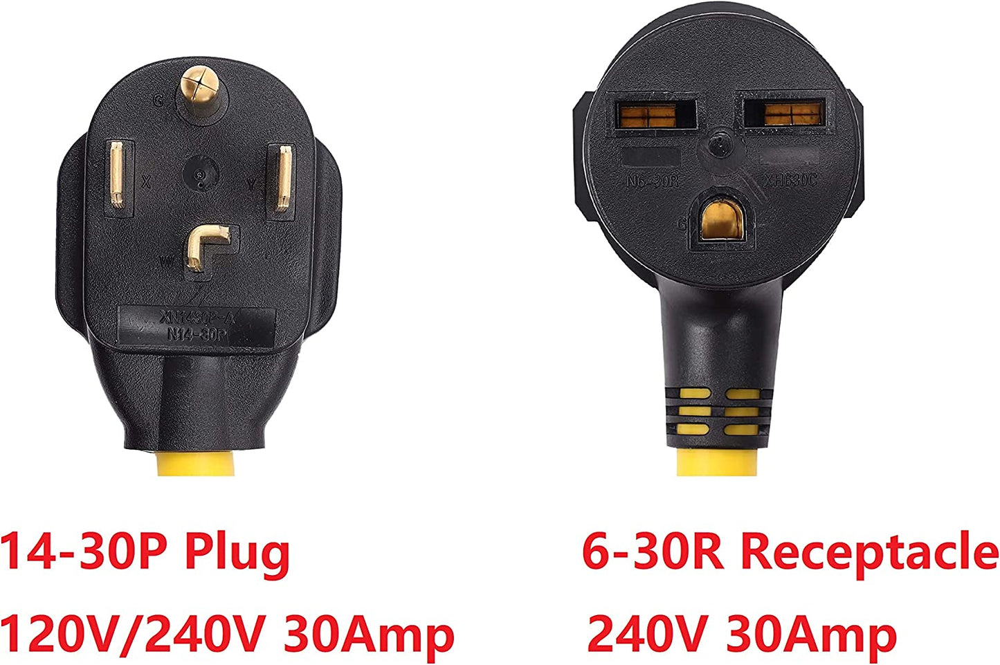 ONETAK NEMA 14-30P to 6-30R 240V 30 Amp 4 Prong Male Plug to 3 Prong Female Receptacle Generator Dryer Welder EV Charger Power Cord Adapter