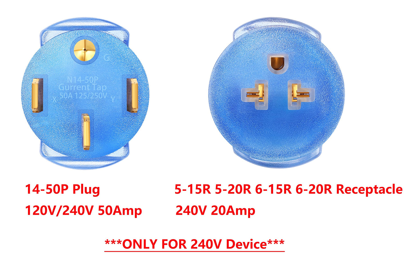 ONETAK NEMA 14-50P to 5-15R 5-20R 6-15R 6-20R Compact 240V 50 Amp 3 Prong Male Plug to 240V 15 Amp 20 Amp 3 Prong Female Receptacle Generator Welder Dryer EV Charger Power Cord Adapter Connector
