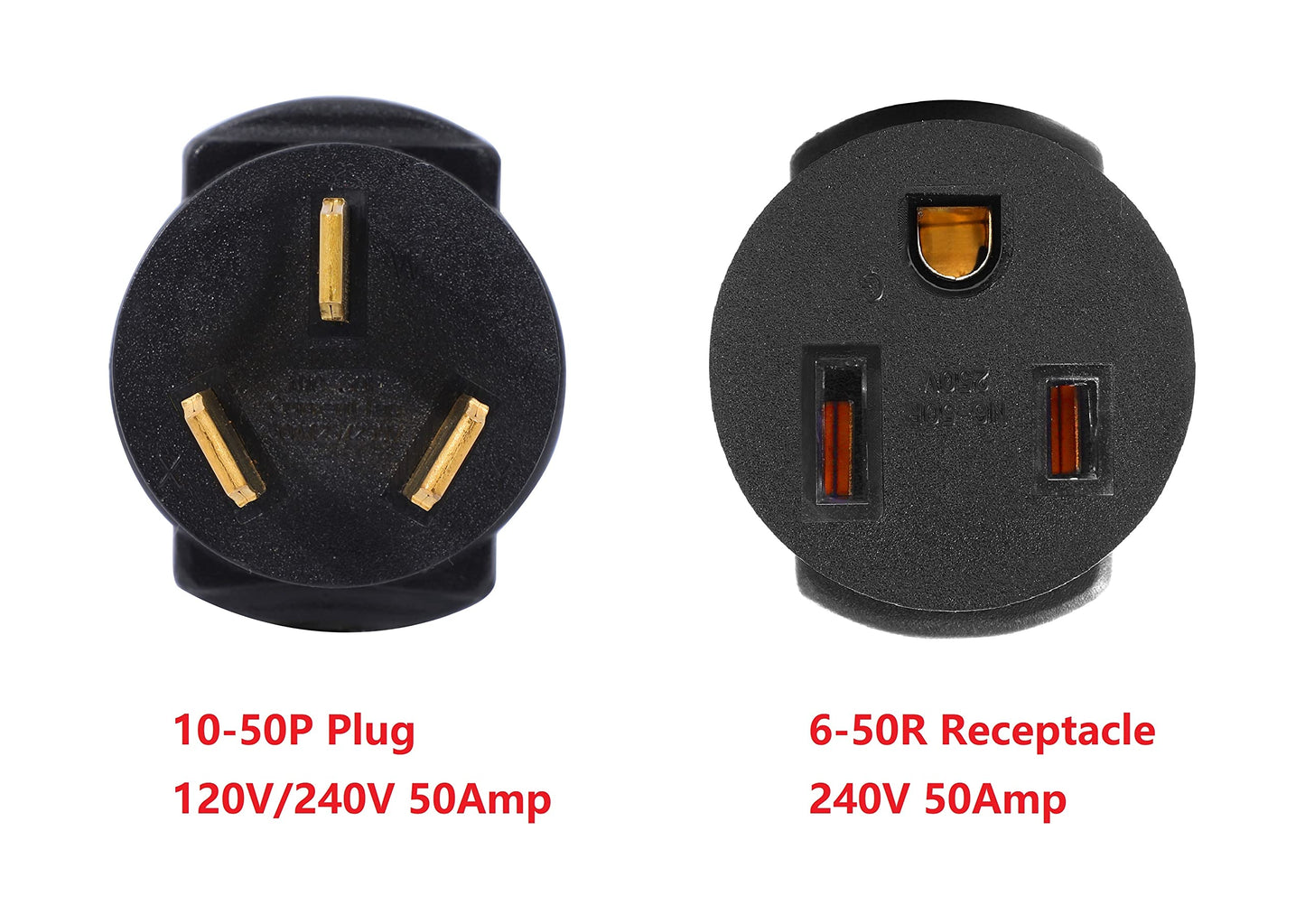 ONETAK NEMA 10-50P to 6-50R Compact 240V 50 Amp 3 Prong Male Plug to 3 Prong Female Receptacle Welder Welding EV Charger Power Cord Adapter