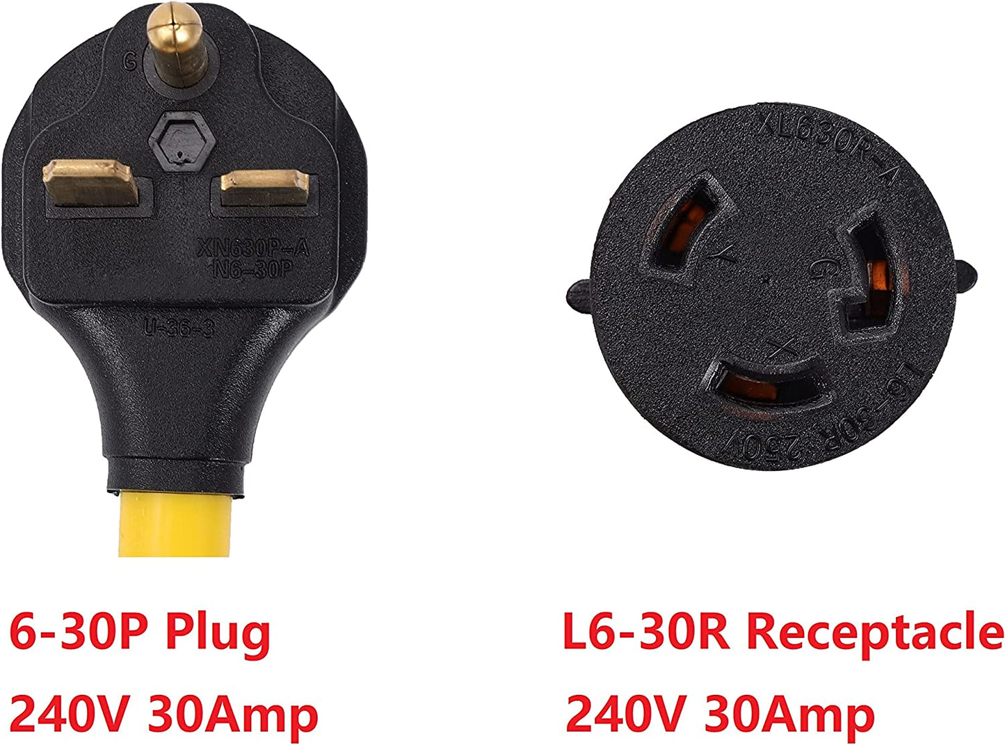 NEMA 6-30P to L6-30R 240V 30 Amp 3 Prong Male Plug to Twist Lock 3 Prong Female Outlet Receptacle Generator Welder Dryer EV Charger Power Cord Adapter