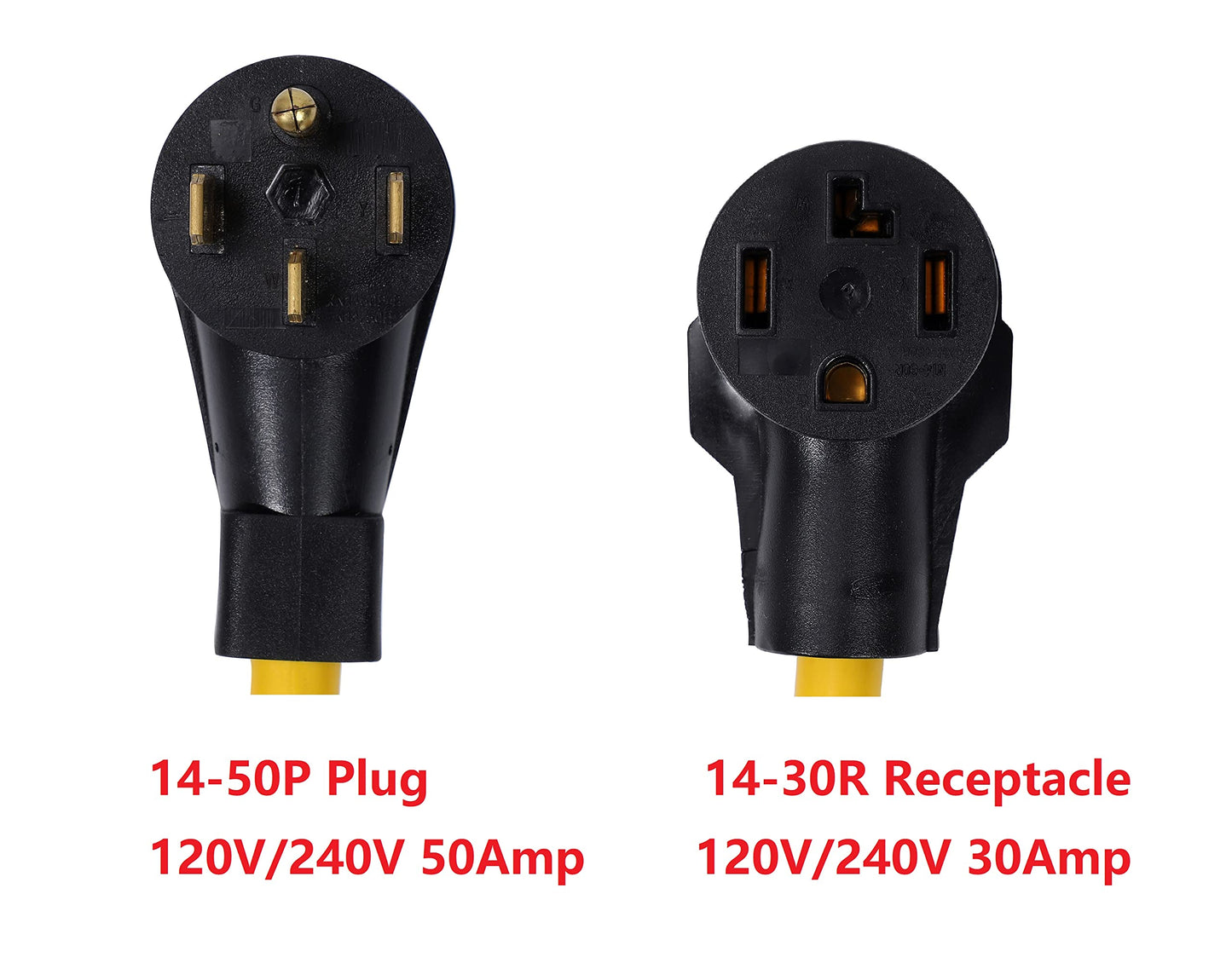 ONETAK NEMA 14-50P to 14-30R 120V/240V 50 Amp 4 Prong Male Plug to 30 Amp 4 Prong Female Outlet Receptacle Welder Dryer Generator RV EV Charger Power Cord Adapter