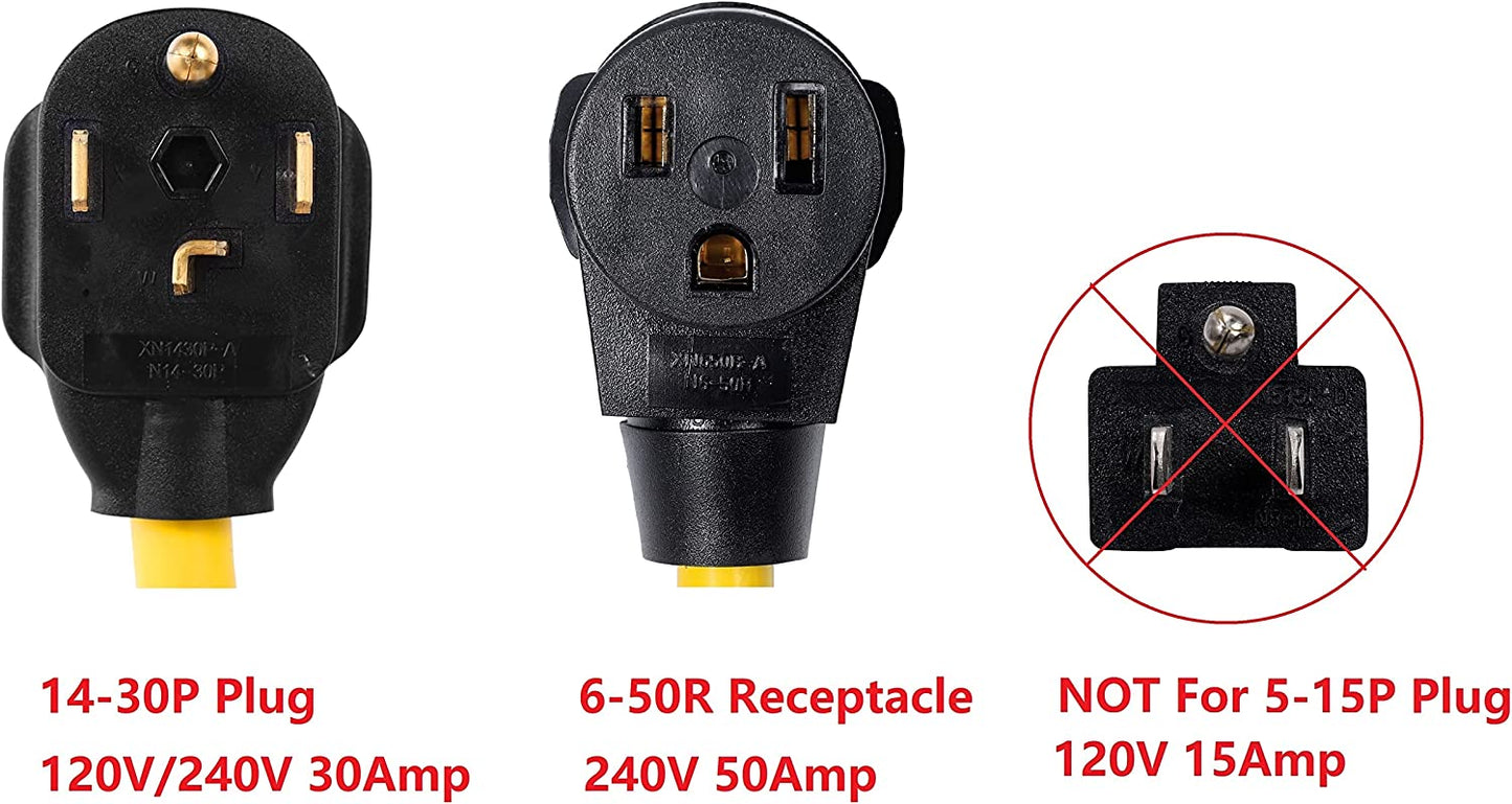ONETAK NEMA 14-30P to 6-50R 240V 30 Amp 4 Prong Male Plug to 50 Amp 3 Prong Female Receptacle Generator Welder Dryer EV Charger Power Cord Adapter Connector