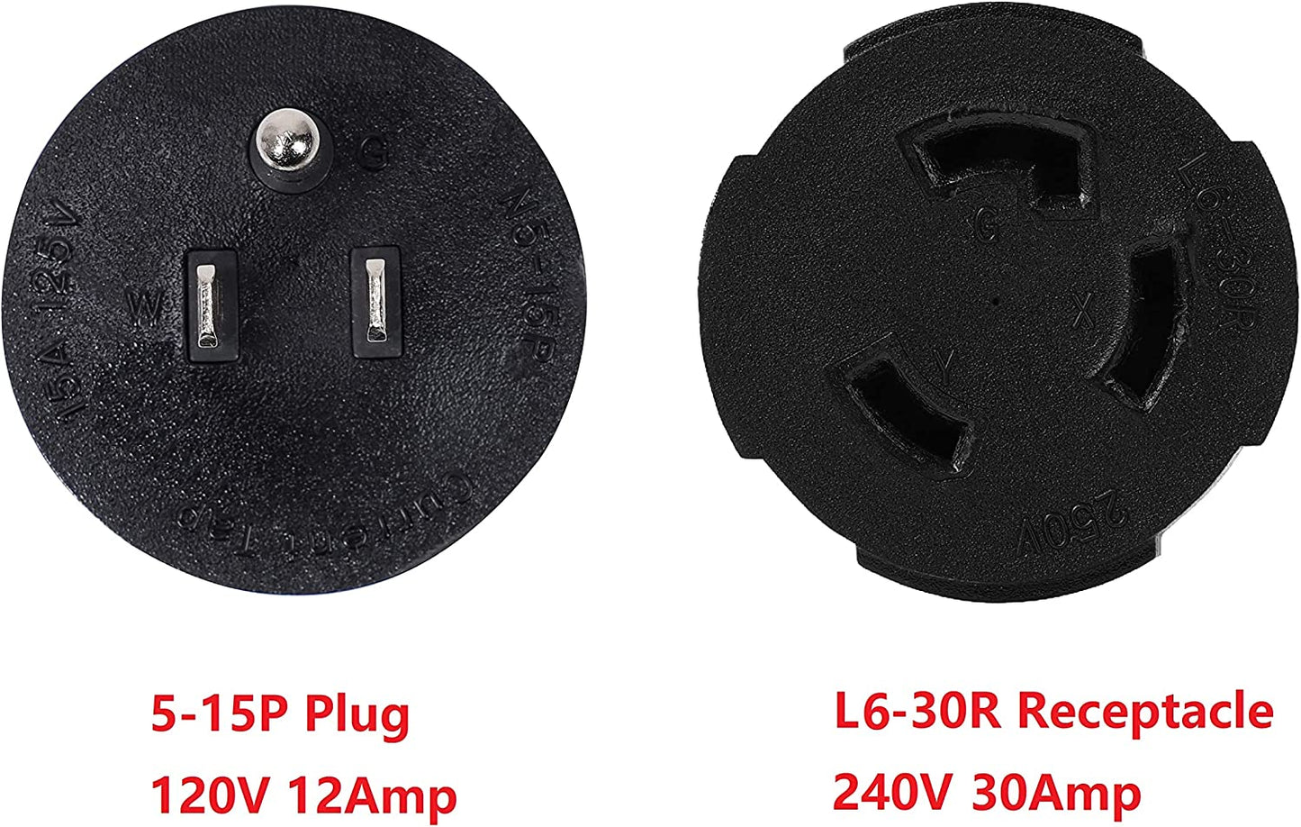 ONETAK NEMA 5-15P to L6-30R Compact 120V 15 Amp 3 Prong Male Plug to 240V 30 Amp Twist Lock 3 Prong Female Receptacle Generator Welder Dryer EV Charger Power Cord Adapter Connector