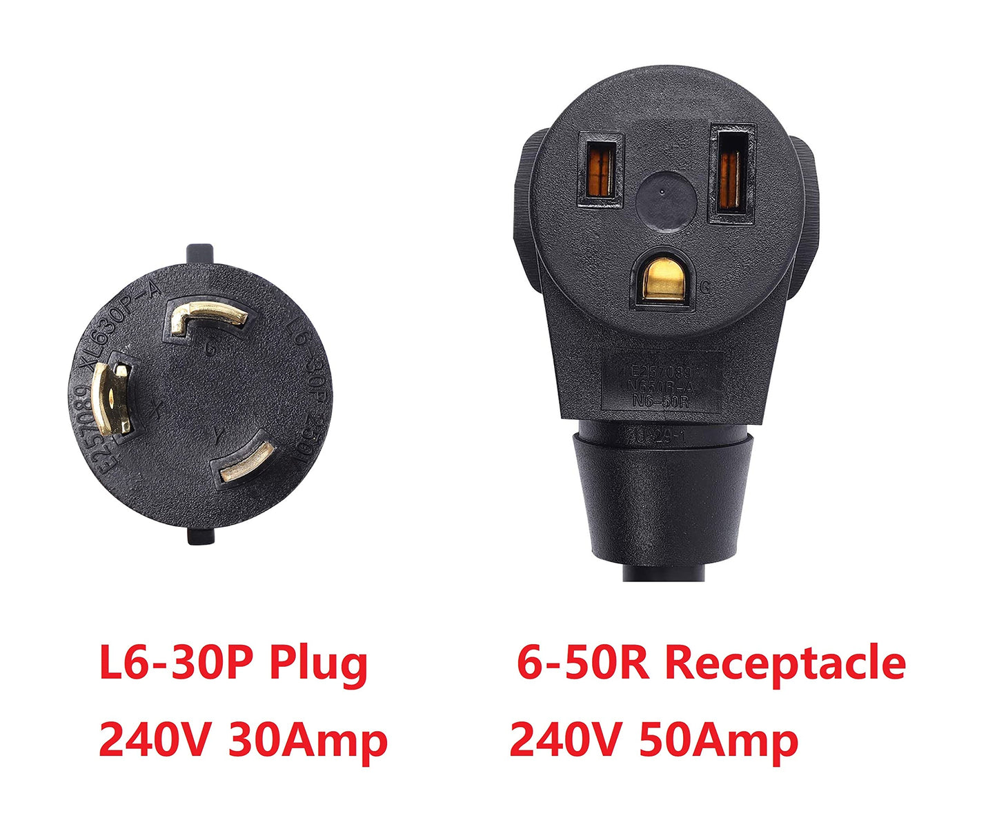 ONETAK NEMA L6-30P to 6-50R 240V 30 Amp Twist Lock 3 Prong Male Plug to 50 Amp 3 Prong Female Outlet Receptacle Generator Welder Dryer EV Charger Power Cord Adapter
