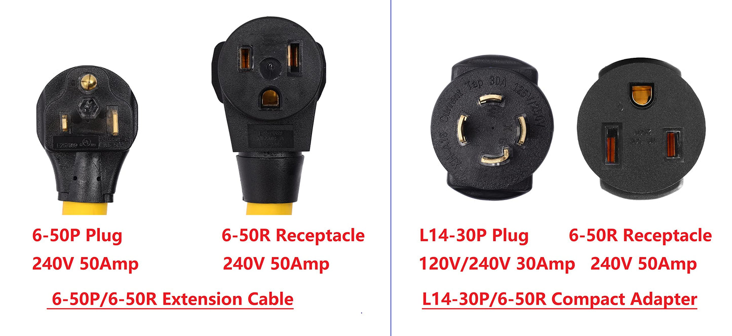 ONETAK 15FT NEMA 6-50 6-50P to 6-50R 240V 50 Amp 3 Prong Dryer Extension Cord Welder Dryer EV Charger Generator Power Cord