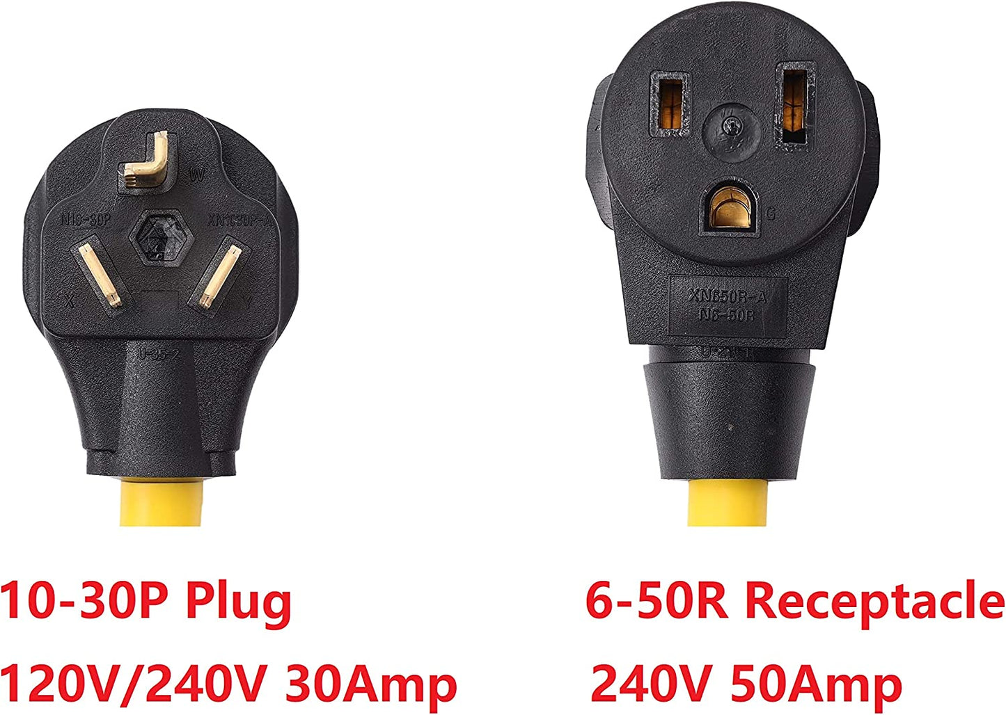 ONETAK NEMA 10-30P to 6-50R 240V 30 Amp 3 Prong Male Plug to 3 Prong Female Receptacle Dryer Welder Power Cord Adapter