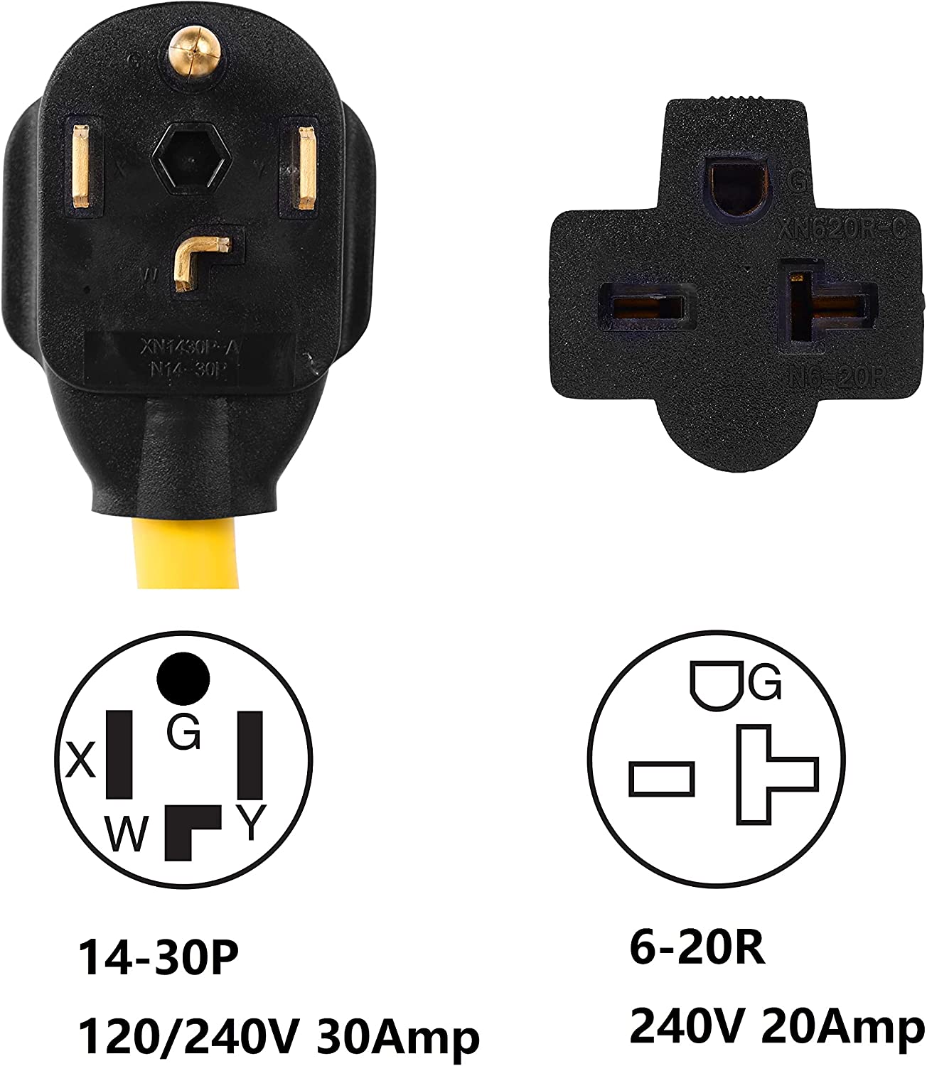 NEMA 14-30P to 6-15R 6-20R 240V 20 Amp Welder Welding Dryer EV Charger Power Cord Adapter Adaptor Connector Connecter