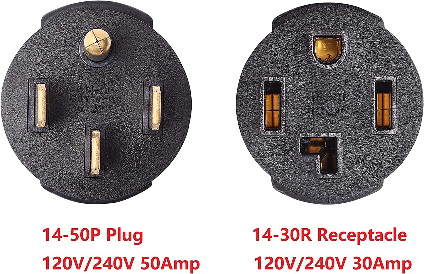 ONETAK NEMA 14-50P to 14-30R Compact 120V/240V 50 Amp 4 Prong Male Plug to 30 Amp Female Receptacle Camper Travel Trailer Car RV Generator Welder Dryer EV Charger Power Cord Adapter Connector
