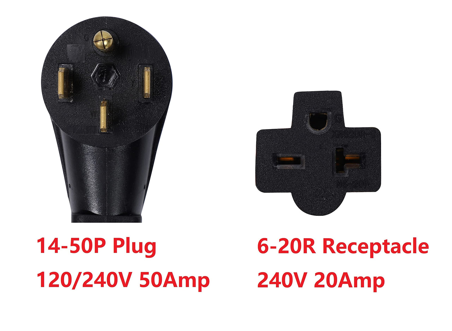 ONETAK NEMA 14-50P 4 Prong Plug to 6-15R 6-20R 3 Prong Receptacle Female Outlet 240V 20 Amp Welder Welding Dryer EV Charger Power Cord Adapter