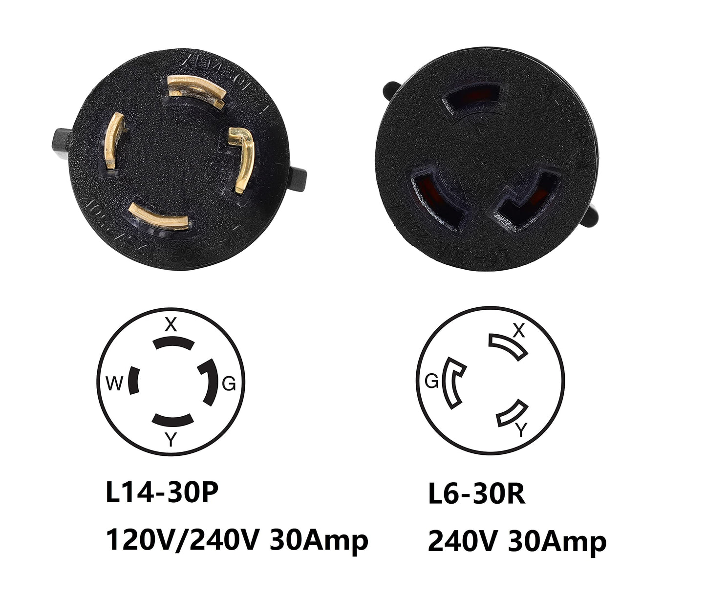 ONETAK NEMA L14-30P to L6-30R 240V 30 Amp Twist Lock 4 Prong Male Plug to Twist Lock 3 Prong Female Outlet Receptacle Generator Welder Dryer EV Charger Power Cord Adapter
