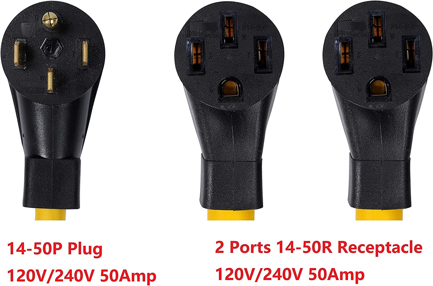NEMA 14-50P to 2 Outlet 14-50R Y Splitter STW 6 AWG 3 Feet 120V/240V 50 Amp 4 Prong Male Plug Female Receptacle Welder Welding Dryer Power Cord Adapter Connector