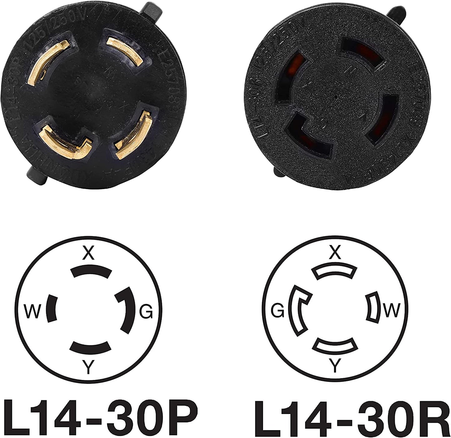 NEMA L14-30P to 2 Outlet Port L14-30R Y Splitter Twist Lock 10 AWG 120V/240V 30 Amp 4 Prong Male Plug Female Receptacle Generator Power Cord Adapter