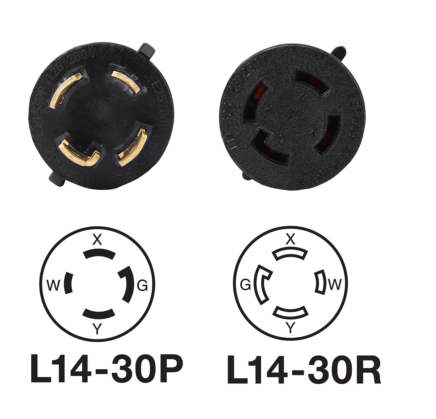 ONETAK NEMA L14-30P to 2 Outlet Port L14-30R Y Splitter Twist Lock 10 AWG 120V/240V 30 Amp 4 Prong Male Plug Female Receptacle Generator Power Cord Adapter