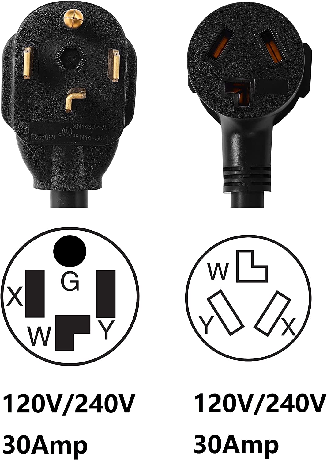 ONETAK NEMA 14-30P 10-30R 120V/240V 30 Amp 10 AWG 4 Prong Male Plug to 3 Prong Female Receptacle Welder Clothes Dryer Power Cord Adapter Connector