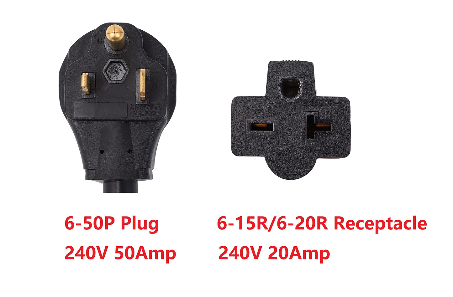 ONETAK NEMA 6-50P to 6-15R 6-20R 240V 20 Amp 3 Prong Male Plug to 20 Amp Prong Female Outlet Receptacle Generator Welder Dryer EV Charger Power Cord Adapter Connector
