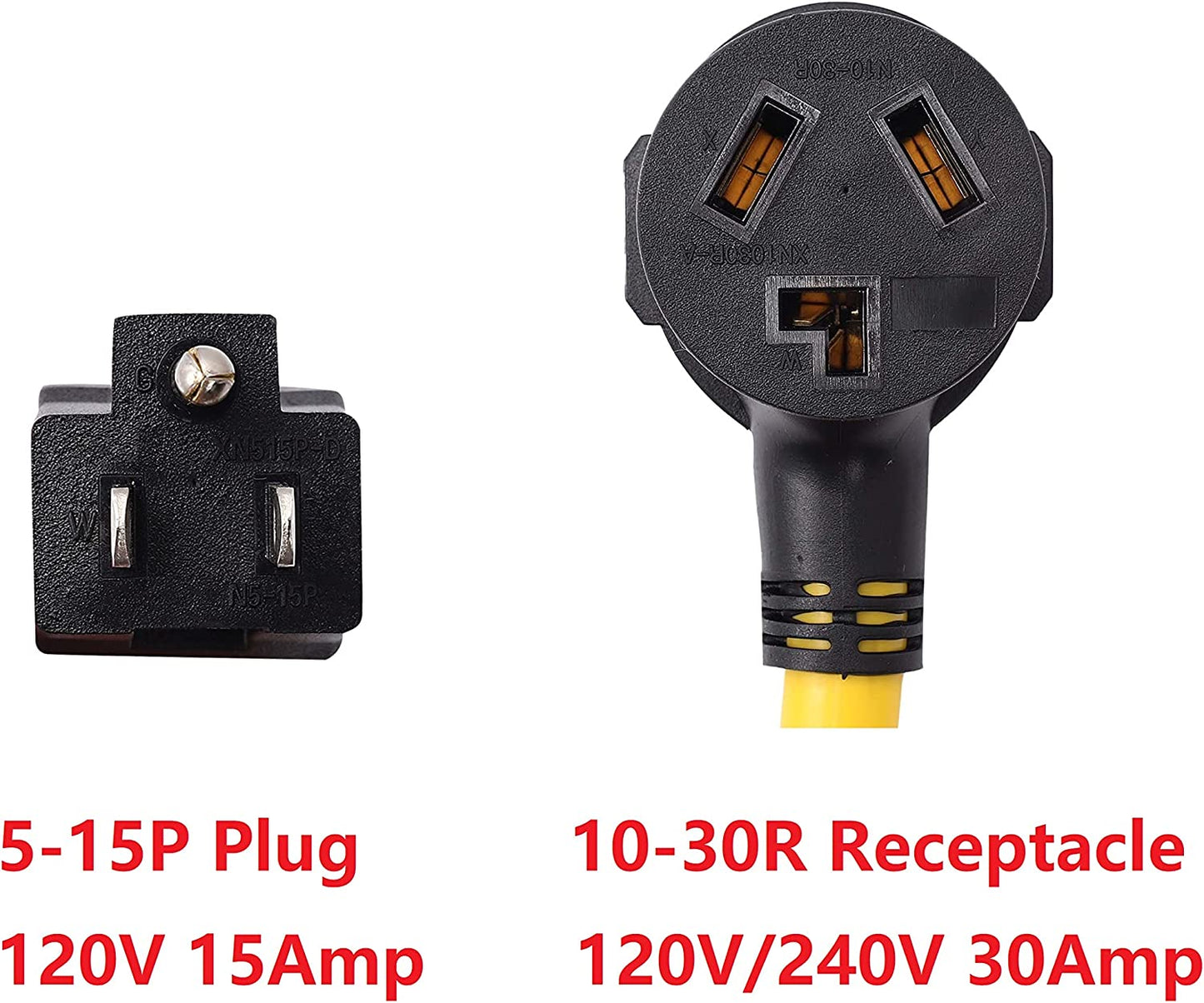 ONETAK NEMA 5-15P to 10-30R 120V 15 Amp 3 Prong Male Plug to 3 Prong Female Receptacle Dryer Welder Power Cord Adapter