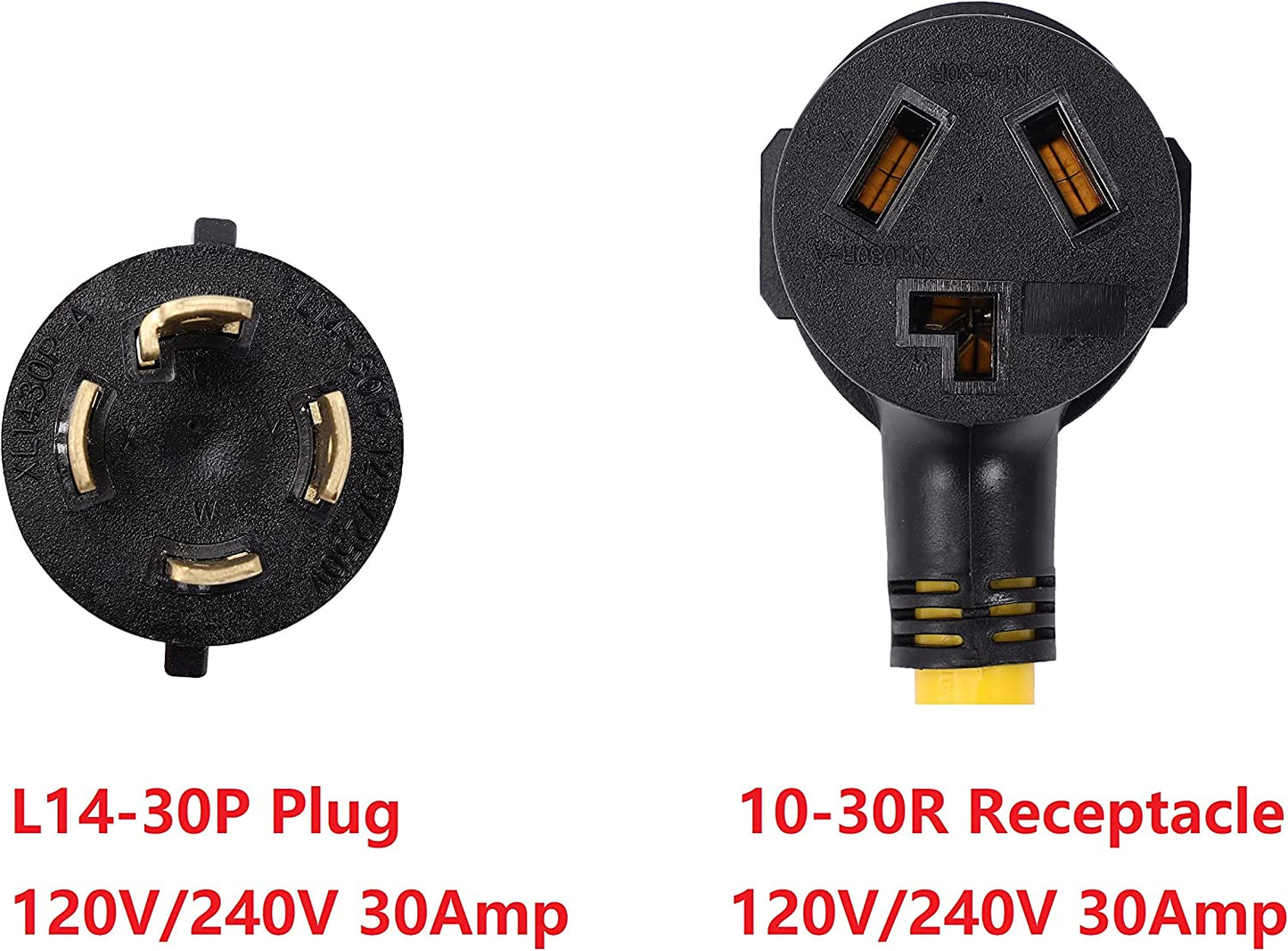 ONETAK NEMA L14-30P to 10-30R 240V 30 Amp 4 Prong Twist Lock Male Plug to 3 Prong Female Receptacle Generator Welder Dryer Power Cord Adapter Connector