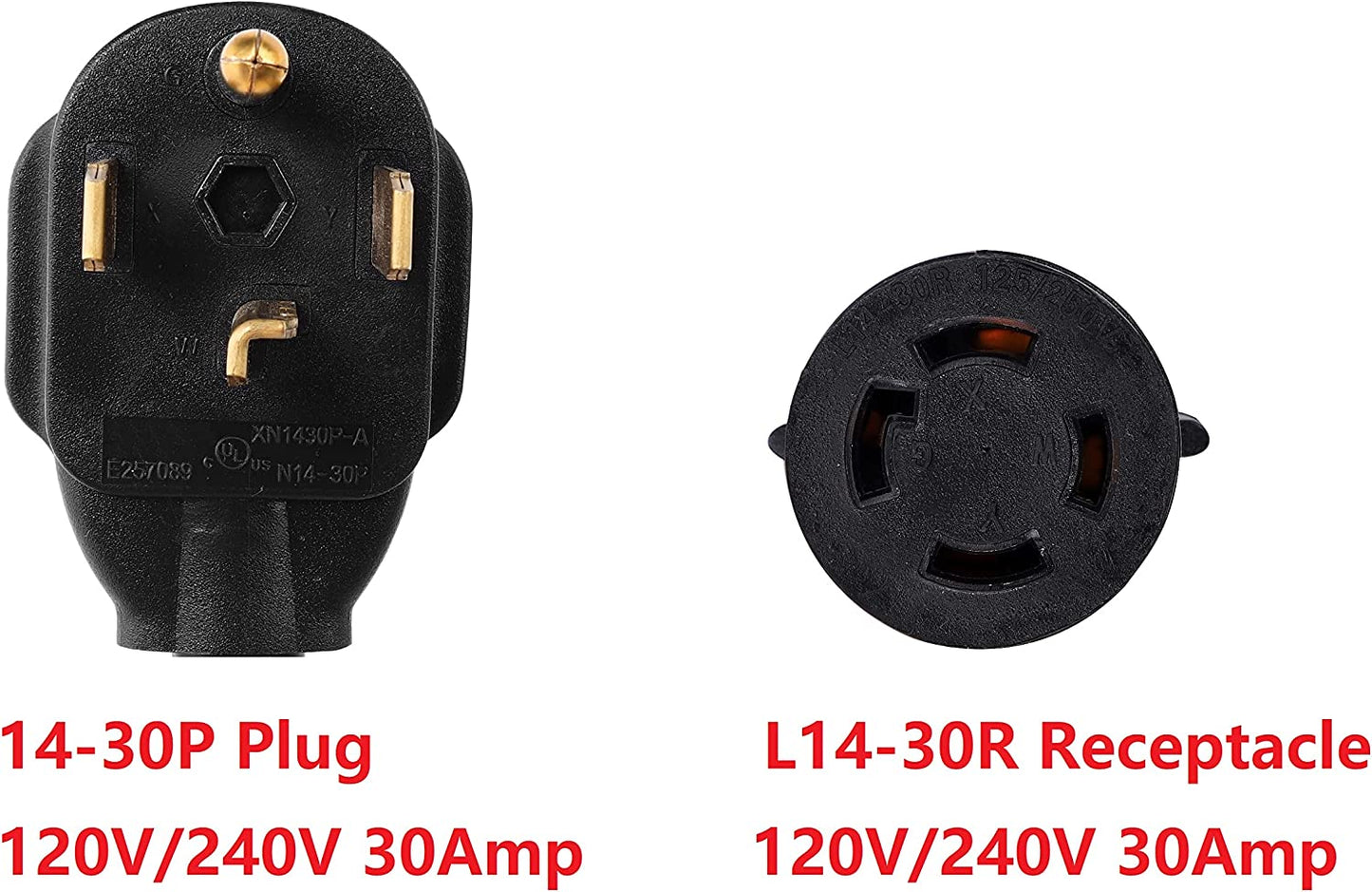 ONETAK NEMA 14-30P to L14-30R 120V/240V 30 Amp 4 Prong Male Plug to Twist Lock 4 Prong Female Receptacle Welder Welding Dryer EV Charger Power Cord Adapter Adaptor Connector Connecter