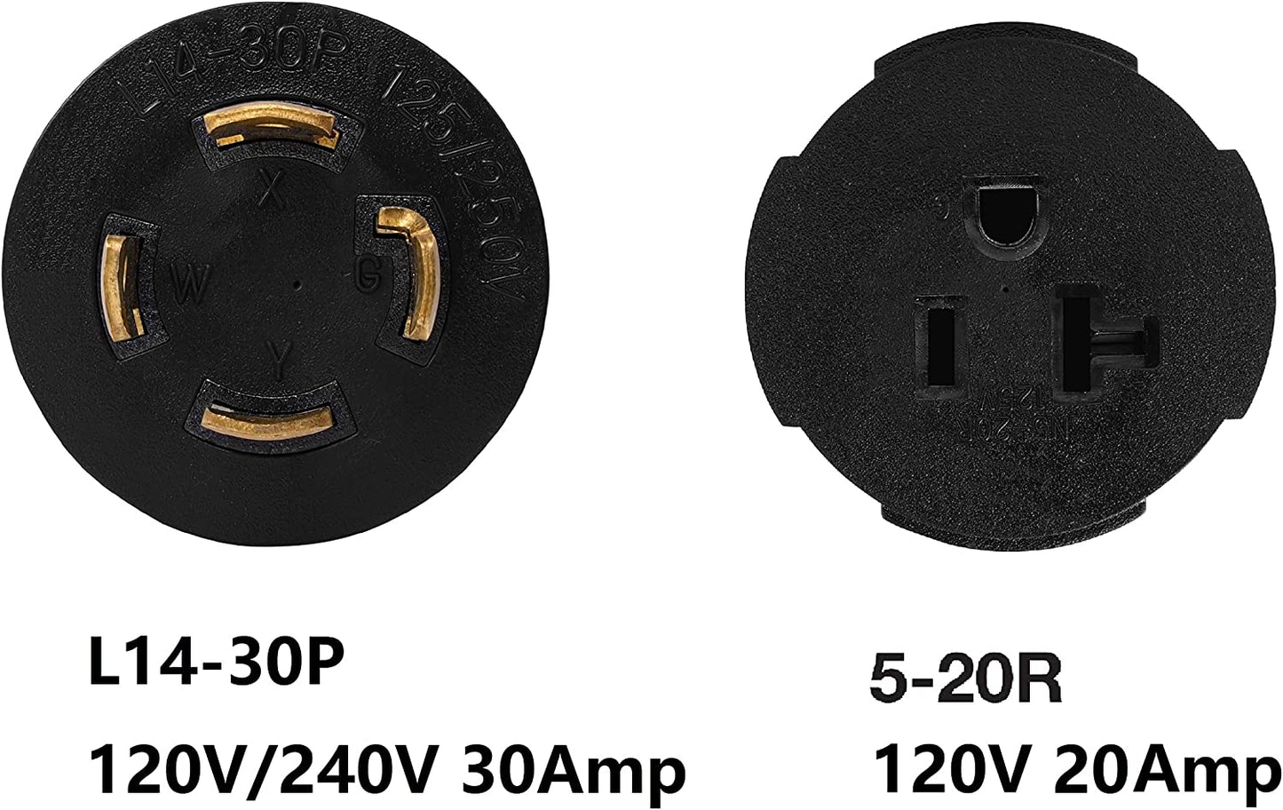 NEMA L14-30P to 5-15R 5-20R Compact 120V/240V 30 Amp Twist Lock 4 Prong Male Plug to 120V 20 Amp Home Appliance 3 Prong Female Receptacle Generator Welder Dryer EV Charger Power Cord Adapter Connector