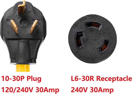 ONETAK NEMA 10-30P to L6-30R 240V 30 Amp 3 Prong Male Plug to Twist Lock 3 Prong Female Receptacle Generator Welder Dryer EV Charger Power Cord Adapter Connector
