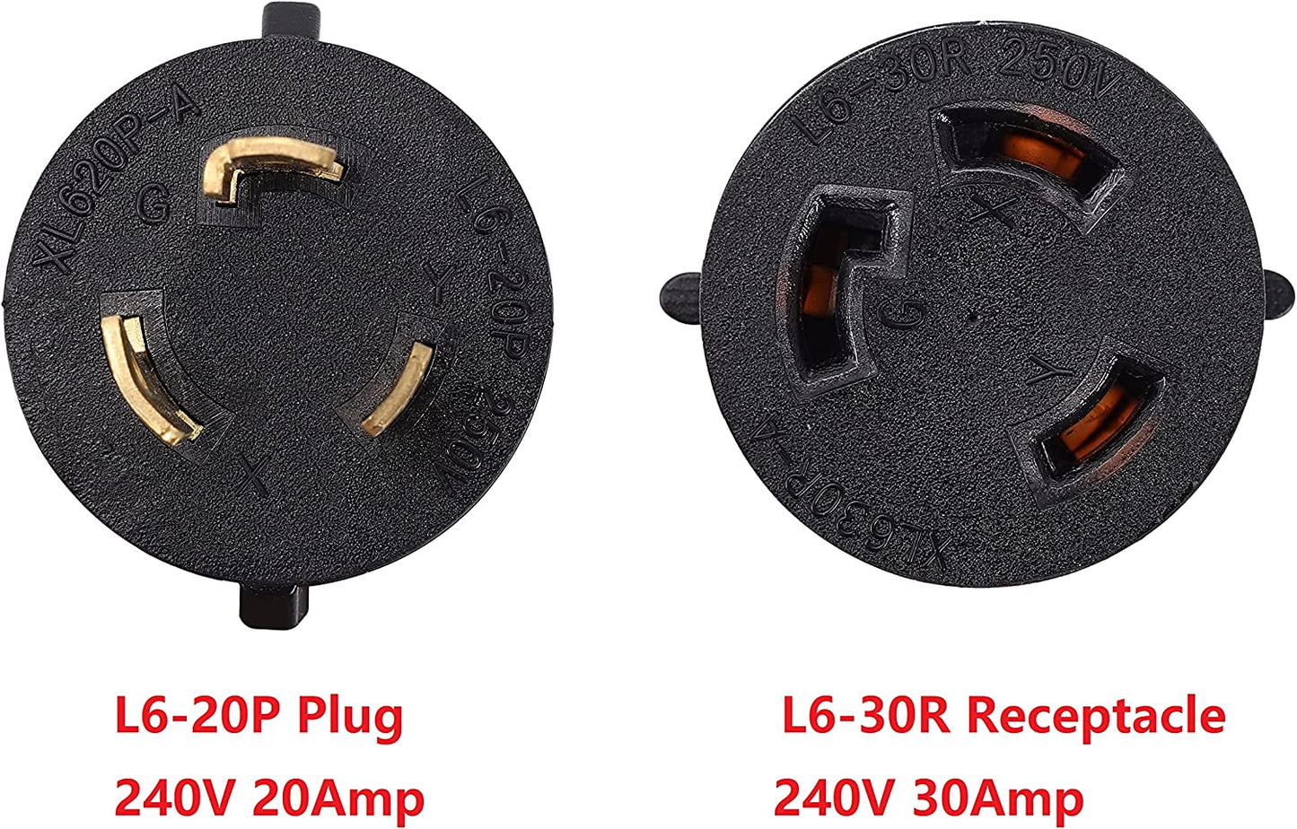 NEMA L6-20P to L6-30R 240V 20 Amp Twist Lock 3 Prong Male Plug to Twist Lock 3 Prong Female Outlet Receptacle Generator Welder Dryer EV Charger Power Cord Adapter