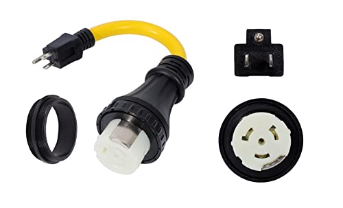 ONETAK NEMA 5-15P to SS2-50R 120V 15 Amp10 AWG 3 Prong Male Plug to 4 Prong Two Hots Bridged Twist Lock Female Outlet Receptacle RV Generator Marine Shore Power Cord Adapter