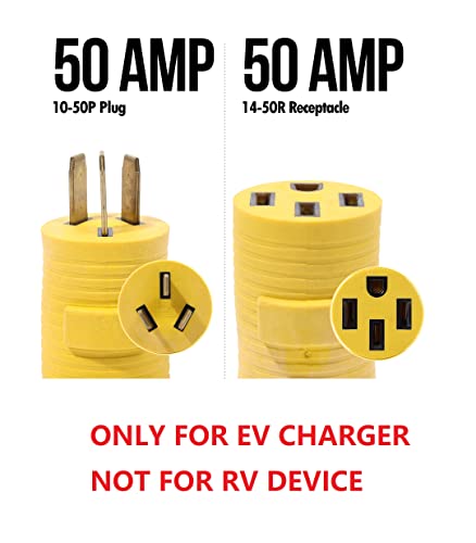 ONETAK NEMA 10-50P to 14-50R Compact 240V 50 Amp 3 Prong Dryer Male Plug to 4 Prong Generator Female Receptacle EV Charger Compatible Tesla Gen 2 Power Cord Adapter