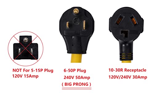 ONETAK NEMA 6-50P to 10-30R 240V 30 Amp 3 Prong Male Plug to 3 Prong Female Outlet Receptacle Generator Welder Dryer Power Cord Adapter