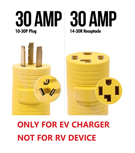 ONETAK NEMA 10-30P to 14-30R Compact 240V 30 Amp 3 Prong Dryer Male Plug to 4 Prong Generator Female Receptacle EV Charger Compatible Tesla Gen 2 Power Cord Adapter