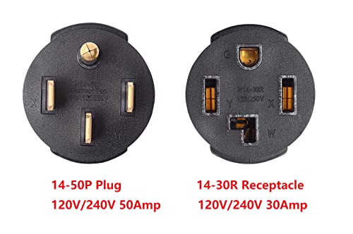 ONETAK NEMA 14-50P to 14-30R Compact 120V/240V 50 Amp 4 Prong Male Plug to 30 Amp Female Receptacle Camper Travel Trailer Car RV Generator Welder Dryer EV Charger Power Cord Adapter Connector