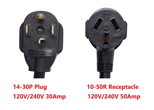 ONETAK NEMA 14-30P to 10-50R 120V/240V 30 Amp 4 Prong Male Plug to 50 Amp 3 Prong Female Outlet Receptacle Generator Welder Dryer Power Cord Adapter