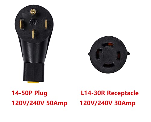 ONETAK NEMA 14-50P to L14-30R 120V/240V 50 Amp 4 Prong Male Plug to 4 Prong Twist Lock Female Outlet Receptacle Generator Welder Dryer EV Charger Power Cord Adapter