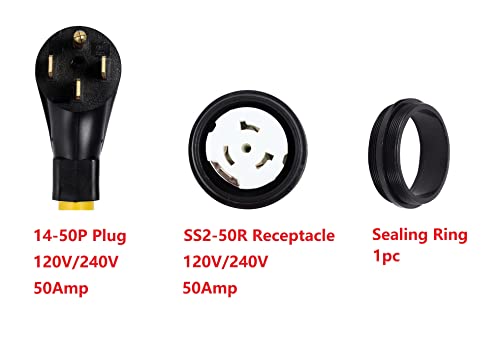 ONETAK 30FT 14-50P to SS2-50R 120V/240V 50 Amp Stow 4 Prong Male to 4 Prong Twist Lock Receptacle Generator RV Marine Shore Boat Power Extension Cord