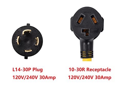 ONETAK NEMA L14-30P to 10-30R 240V 30 Amp 4 Prong Twist Lock Male Plug to 3 Prong Female Outlet Receptacle Generator Welder Dryer Power Cord Adapter