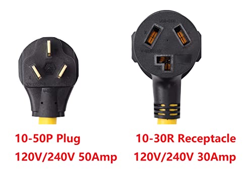 ONETAK NEMA 10-50P to 10-30R 120V/240V 30 Amp 3 Prong Male Plug to 3 Prong Female Receptacle Dryer Power Cord Adapter