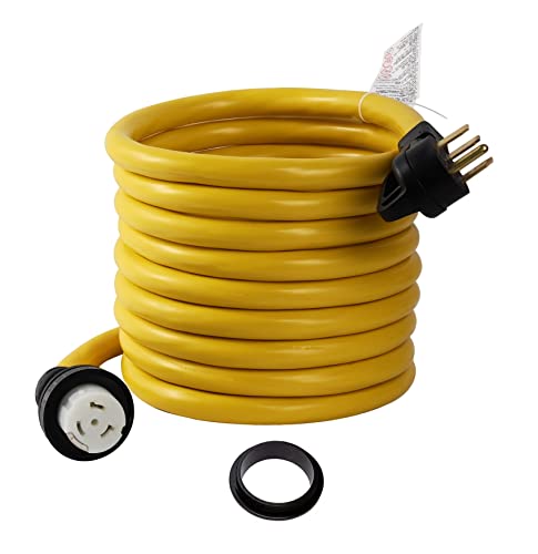 ONETAK 30FT 14-50P to SS2-50R 120V/240V 50 Amp Stow 4 Prong Male to 4 Prong Twist Lock Receptacle Generator RV Marine Shore Boat Power Extension Cord