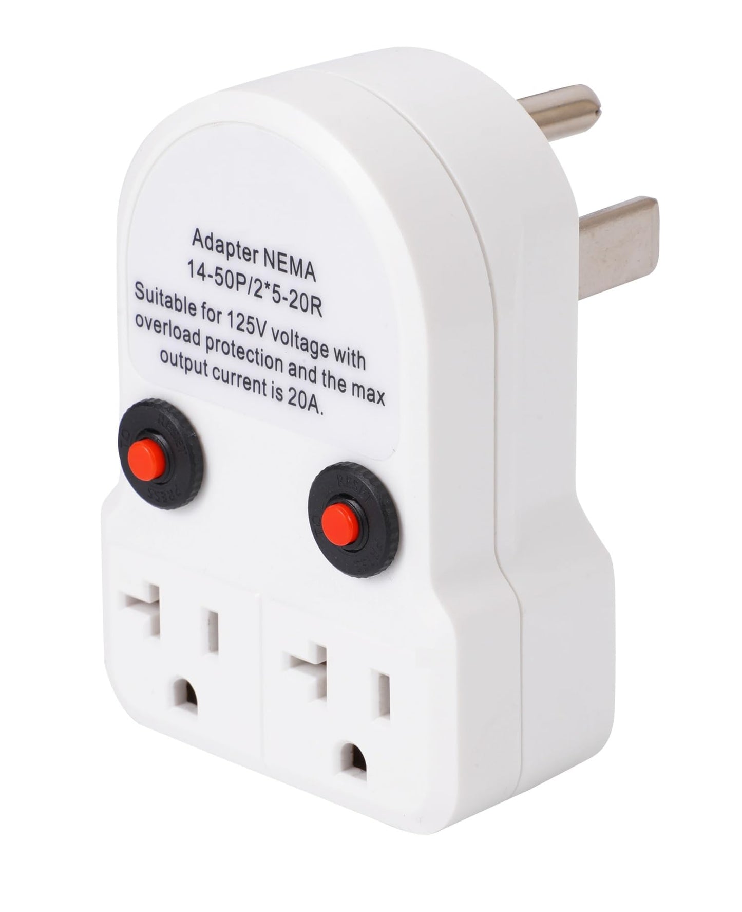 ONETAK NEMA 14-50P to 2 Outlet 5-15R 5-20R Switch Overload Protector 120V 50 Amp 4 Prong Male Plug to 120V 20 Amp 3 Prong Female Receptacle Generator Welder Dryer EV Charger Power Cord Adapter